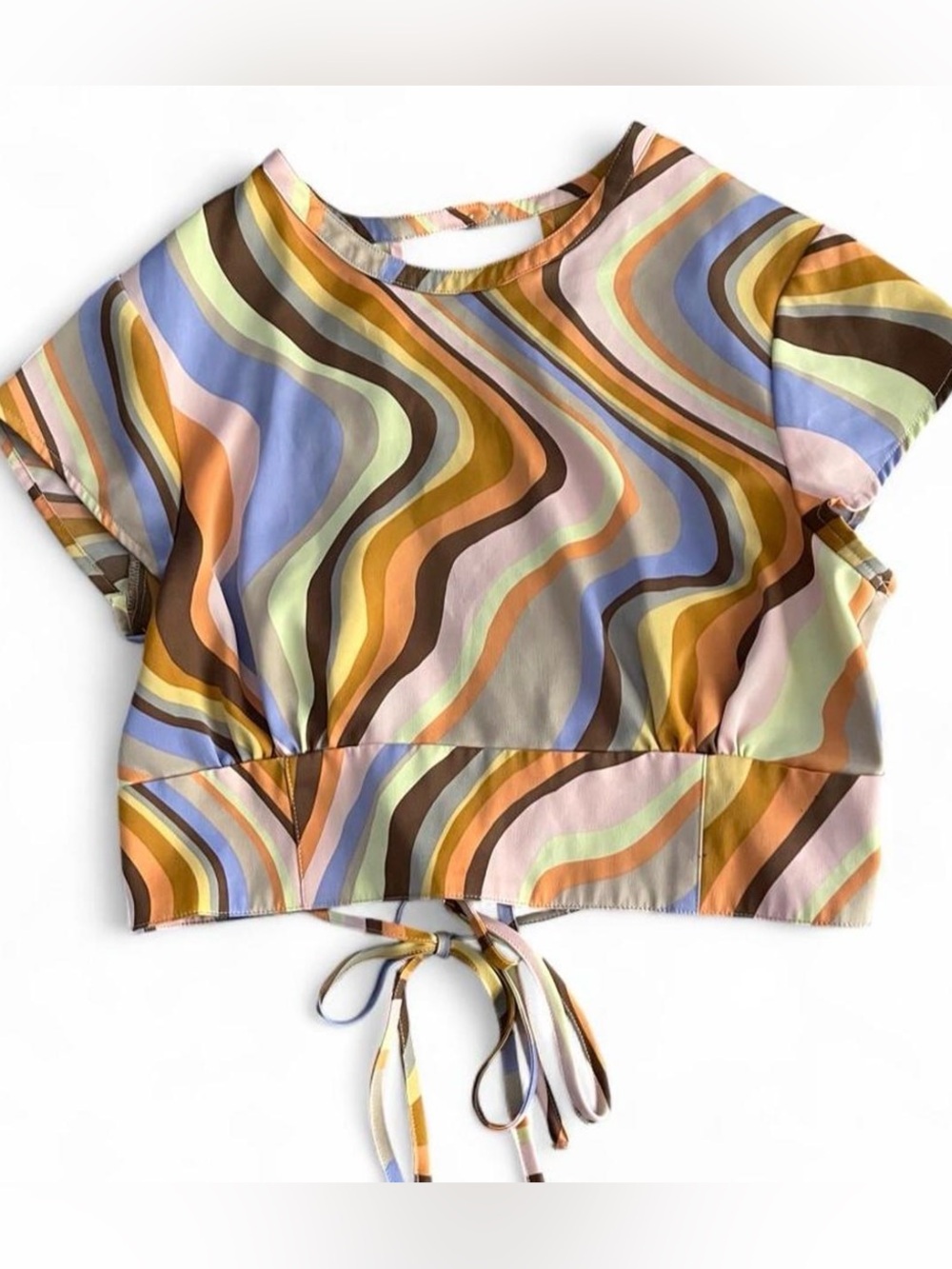 Urban Outfitters Y2K Retro Swirl Open Back Tie Crop Top Medium 70s Groovy